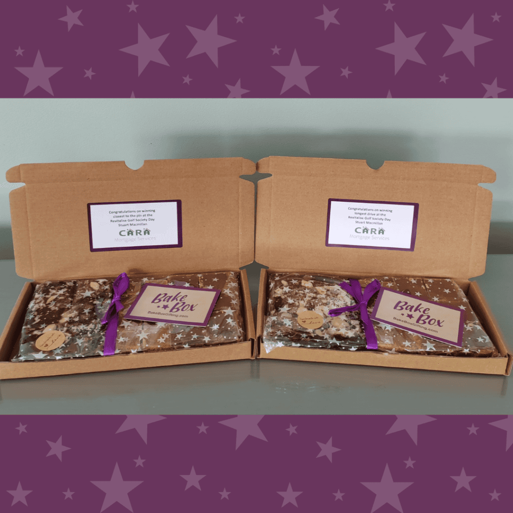 BakeBox Gifts donated as prizes for the Revitalise Networking Golf Day by Stuart from CALA Mortgages