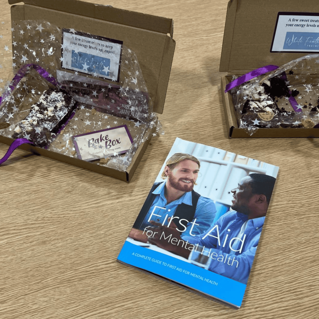 Mental Health Training delivered by White Feather Training showing BakeBox Gifts for Attendees to share.