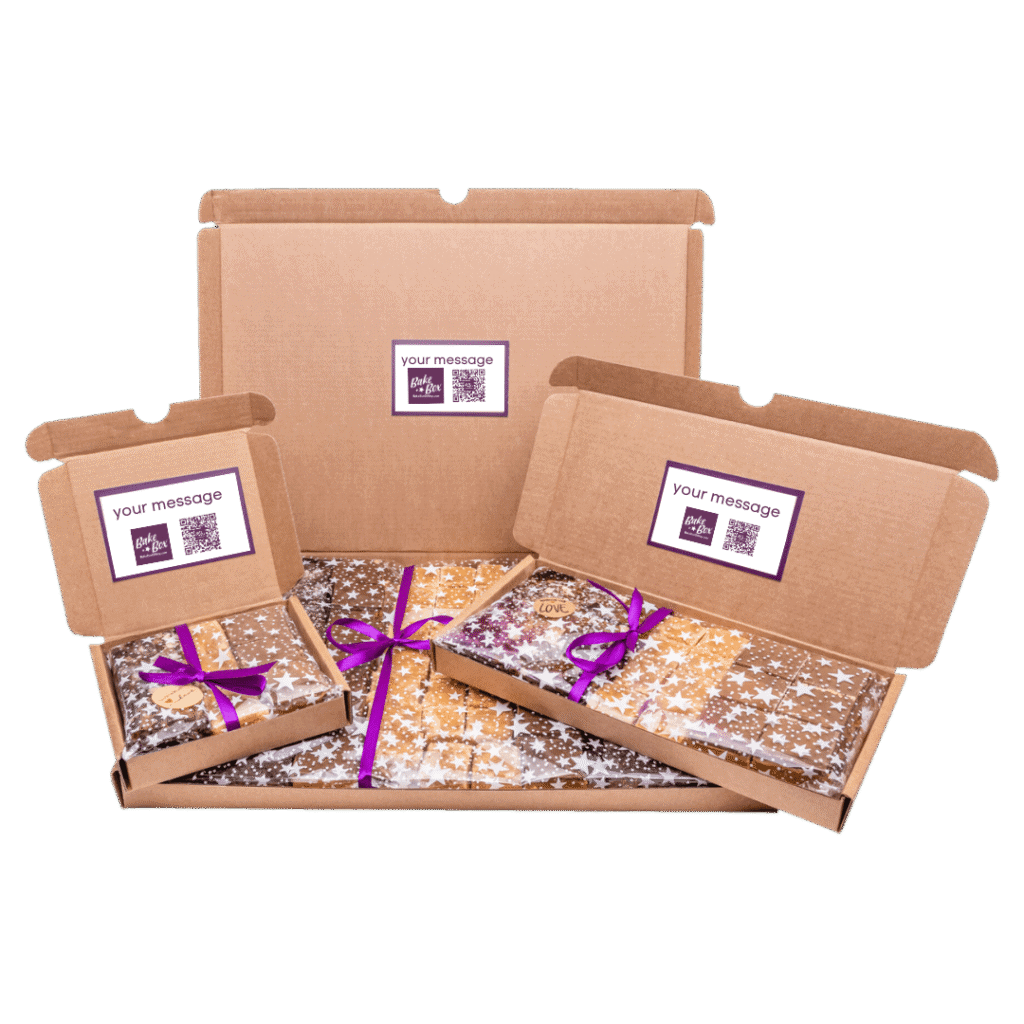 BakeBox Gifts showing suggested location for Client Logo and Google Reviews QR Code