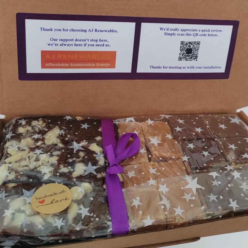 Branded Corporate Client Gift by BakeBox Gifting showing Client Logo and Google QR Code asking for Google Reviews.